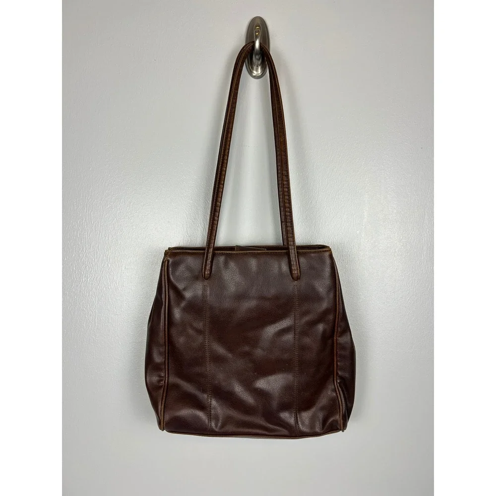 Nine West Brown Faux Leather Shoulder Bag Tote Purse 90s Y2K Neutral Fall Earthy